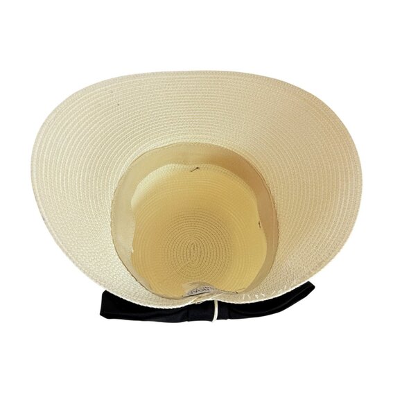 Royal Beige Straw Sun Hat Ponytail Notch Black Bow Beach Cruise Life Fashion - Picture 7 of 11